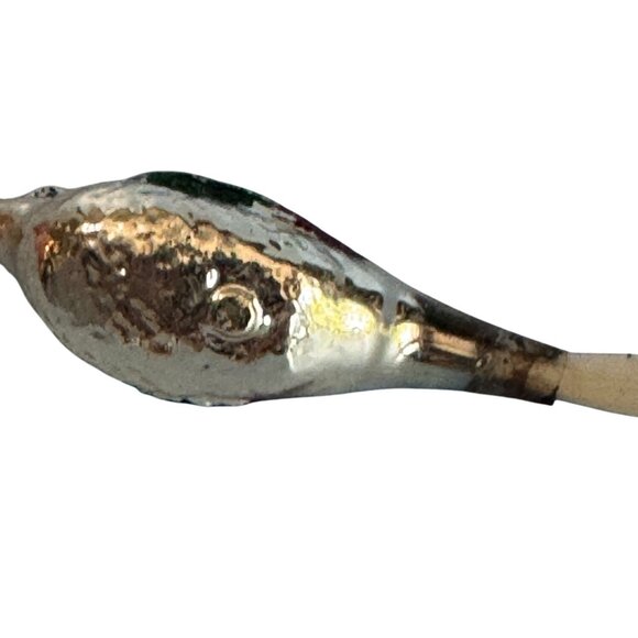 Vintage Blown Mercury Glass Bird Ornament Red Green Silver 4.5" w/tail Germany - Picture 5 of 7